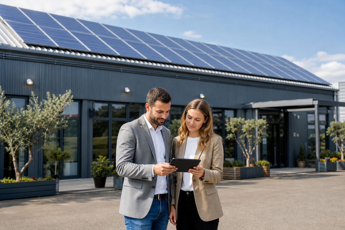 Električno vozilo puni se ispred kuće sa solarnim panelima