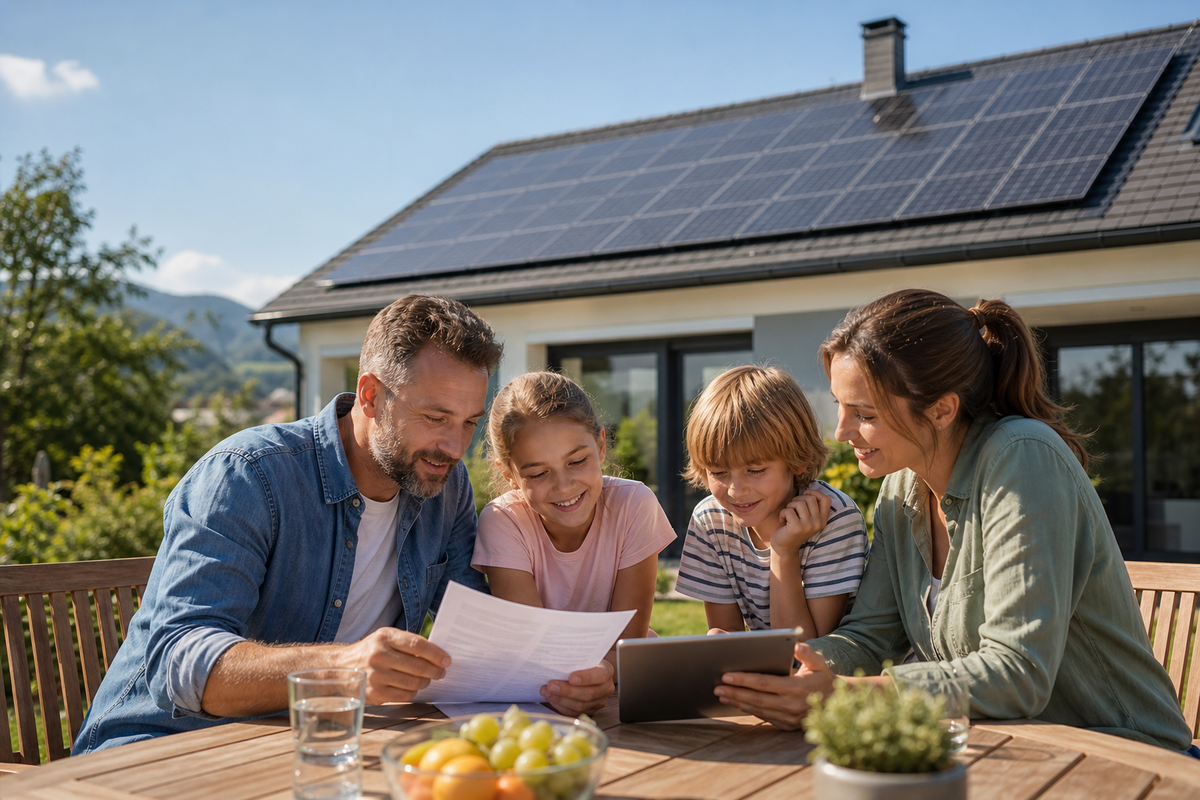 Obitelj pregledava potrošnju električne energije uz elektranu od 8 kW